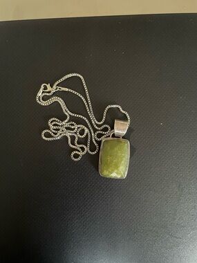 Sterling Silver Green Jade Pendant Necklace